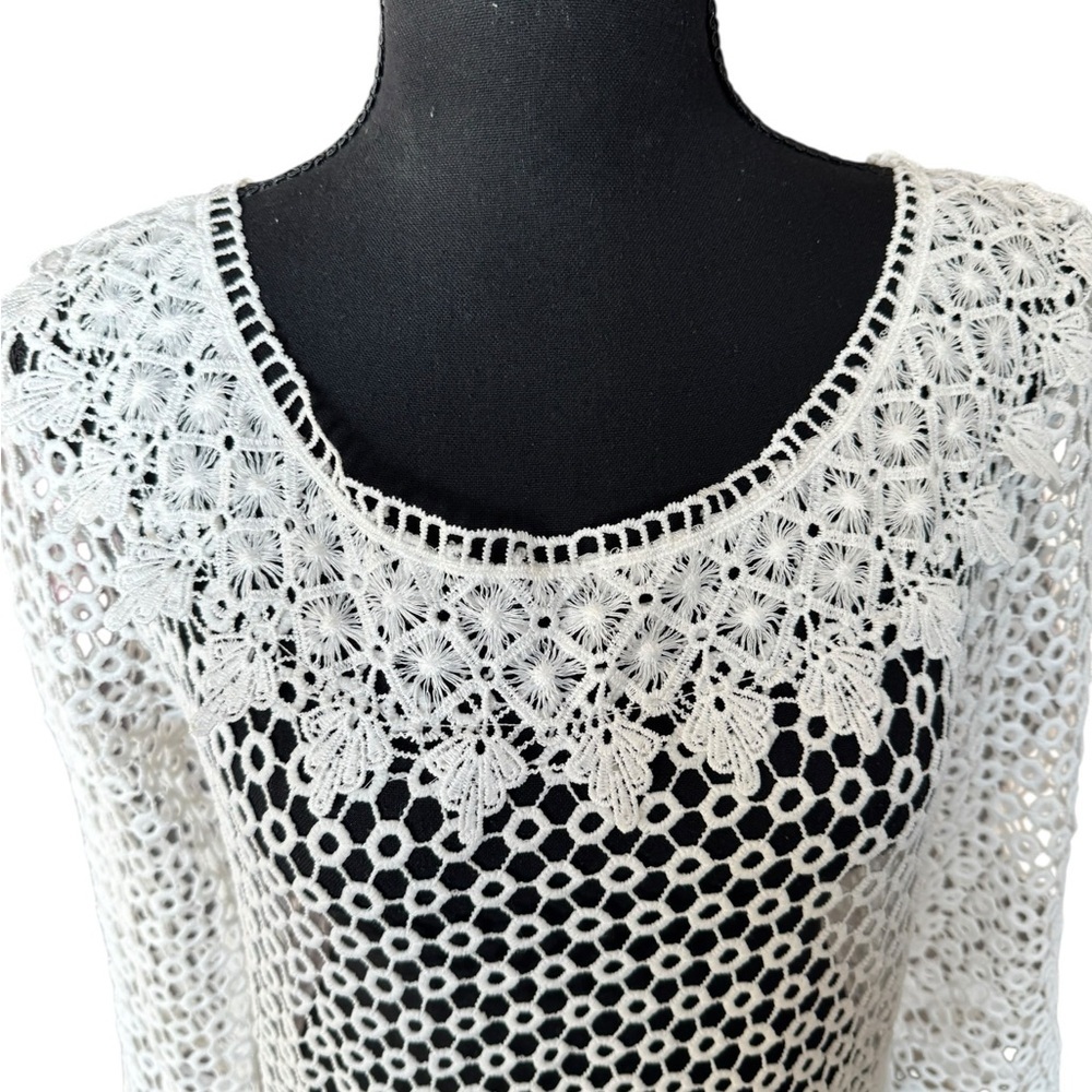 White Crochet Lace Bridal Tunic Bachelorette Beach Bride Honeymoon Cover Up S - Picture 4 of 8